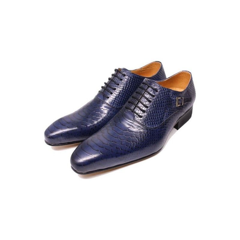 Formele Herenschoenen Leer Met Puntige Neus Oxford-schoenen Veters - Blauw