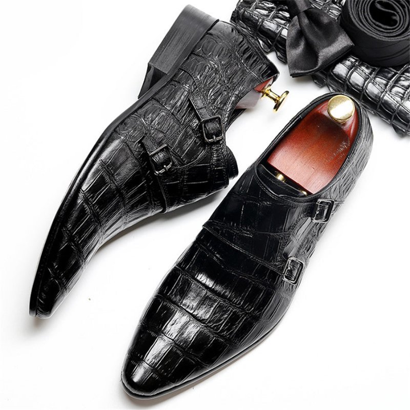 Formele Herenschoenen Luxe Brogue-schoenen Met Alligatorpatroon Spitse Neus - Zwart