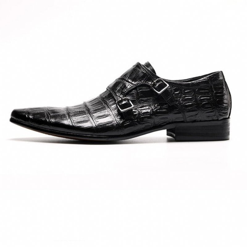 Formele Herenschoenen Luxe Brogue-schoenen Met Alligatorpatroon Spitse Neus - Zwart