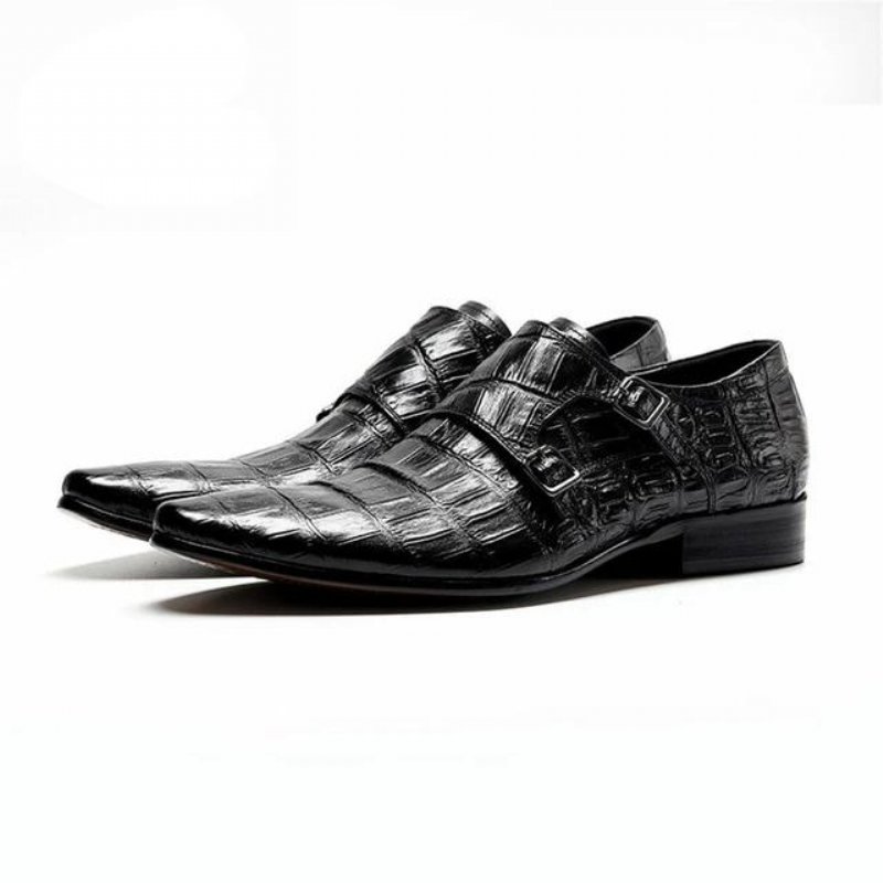 Formele Herenschoenen Luxe Brogue-schoenen Met Alligatorpatroon Spitse Neus - Zwart