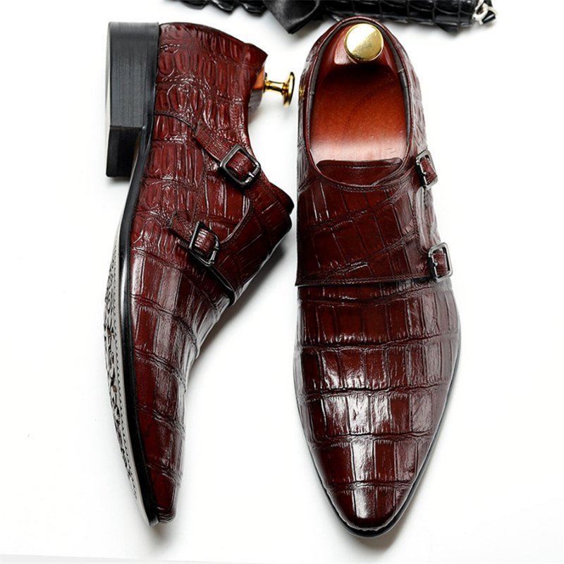 Formele Herenschoenen Luxe Brogue-schoenen Met Alligatorpatroon Spitse Neus - Rood