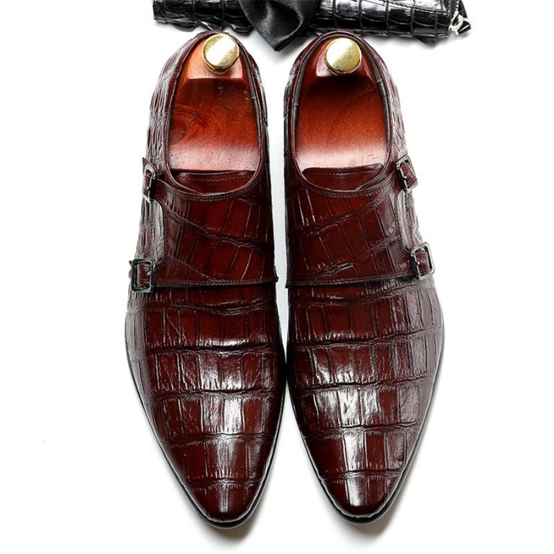 Formele Herenschoenen Luxe Brogue-schoenen Met Alligatorpatroon Spitse Neus - Rood