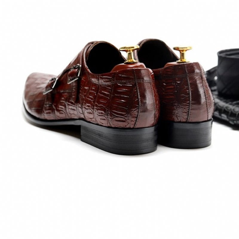 Formele Herenschoenen Luxe Brogue-schoenen Met Alligatorpatroon Spitse Neus - Rood