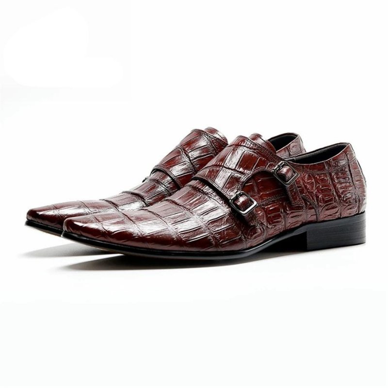 Formele Herenschoenen Luxe Brogue-schoenen Met Alligatorpatroon Spitse Neus - Rood