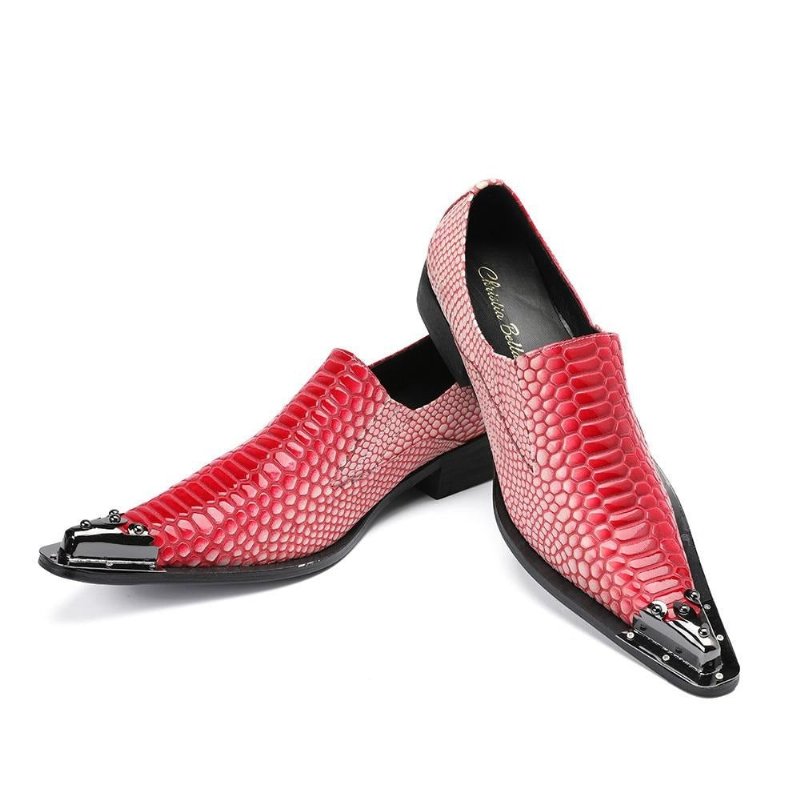 Formele Herenschoenen Luxe Crocstripe-loafers Met Exotisch Patroon - Rood