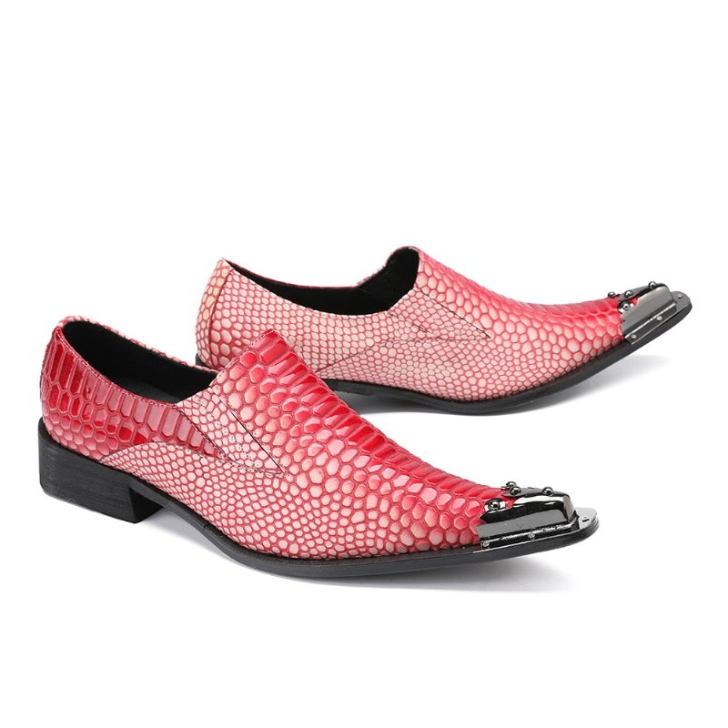 Formele Herenschoenen Luxe Crocstripe-loafers Met Exotisch Patroon - Rood