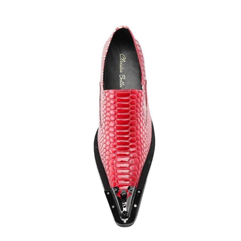 Formele Herenschoenen Luxe Crocstripe-loafers Met Exotisch Patroon - Rood