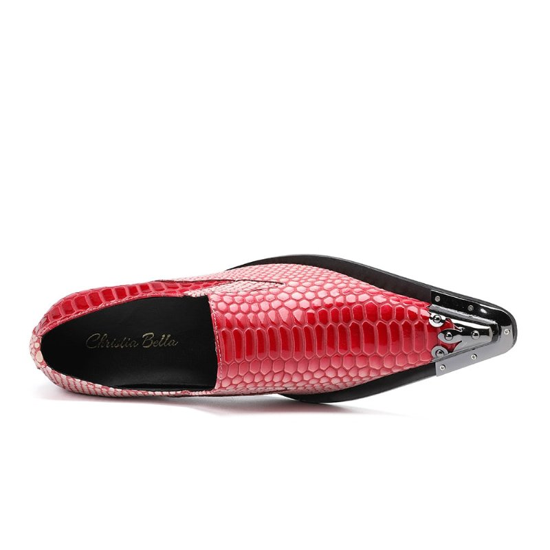 Formele Herenschoenen Luxe Crocstripe-loafers Met Exotisch Patroon - Rood