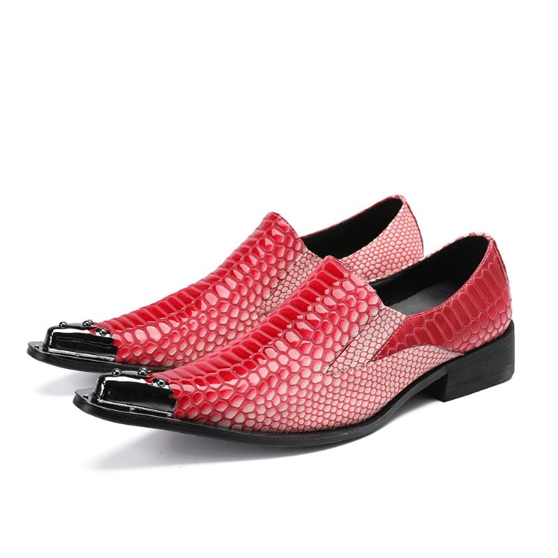 Formele Herenschoenen Luxe Crocstripe-loafers Met Exotisch Patroon - Rood