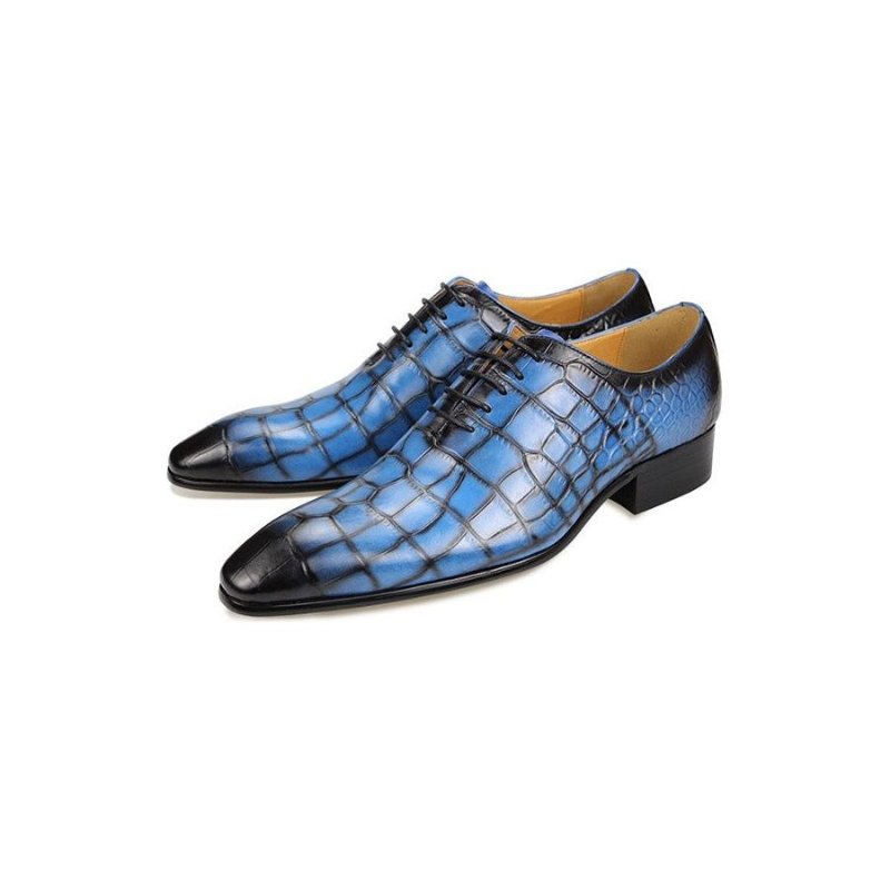 Formele Herenschoenen Luxe Croctex Oxford-schoenen Met Puntige Neus - Blauw