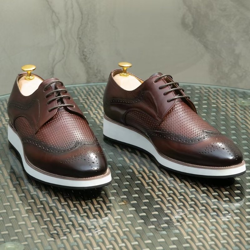 Formele Herenschoenen Luxe Derbyschoenen Met Exotisch Patroon - Koffie