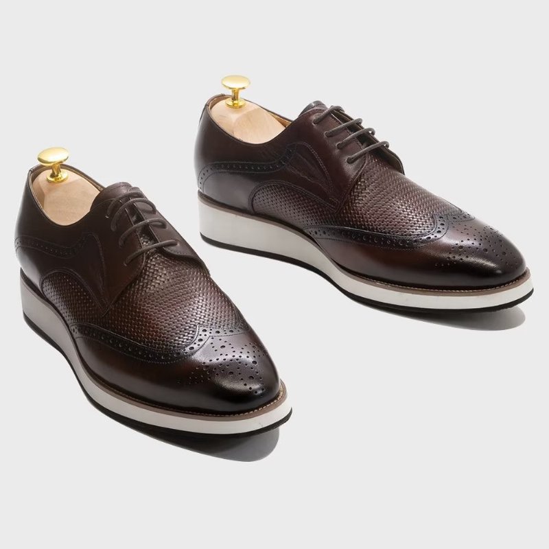 Formele Herenschoenen Luxe Derbyschoenen Met Exotisch Patroon - Koffie