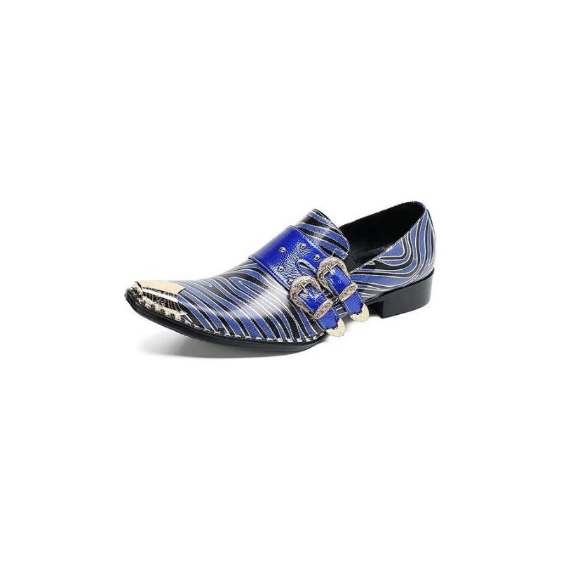 Formele Herenschoenen Luxe Exotisch Leer Monniksbandjes Met Vierkante Neus - Blauw