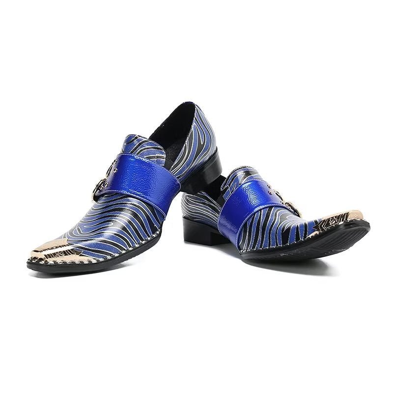 Formele Herenschoenen Luxe Exotisch Leer Monniksbandjes Met Vierkante Neus - Blauw