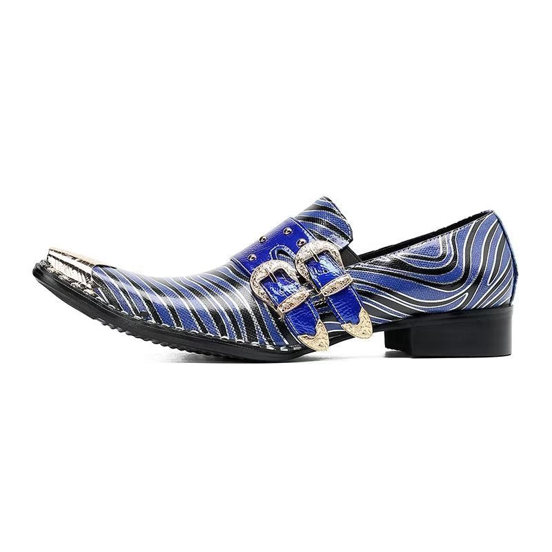 Formele Herenschoenen Luxe Exotisch Leer Monniksbandjes Met Vierkante Neus - Blauw