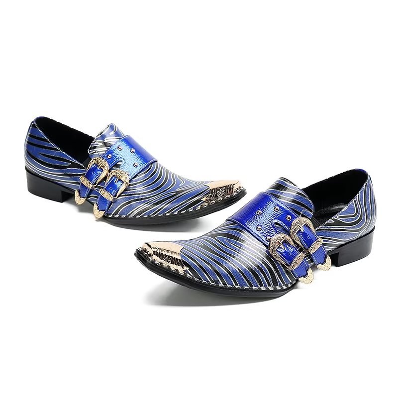 Formele Herenschoenen Luxe Exotisch Leer Monniksbandjes Met Vierkante Neus - Blauw