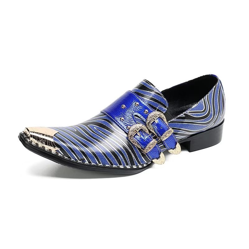 Formele Herenschoenen Luxe Exotisch Leer Monniksbandjes Met Vierkante Neus - Blauw