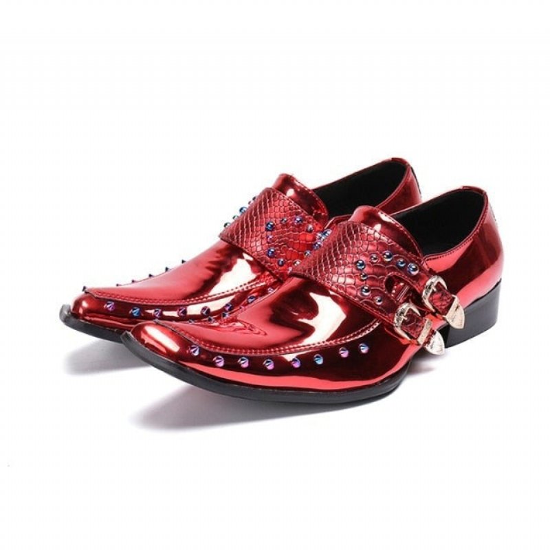 Formele Herenschoenen Luxe Exotisch Patroon Oxfords Met Vierkante Neus - Rood