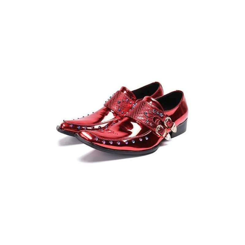 Formele Herenschoenen Luxe Exotisch Patroon Oxfords Met Vierkante Neus - Rood