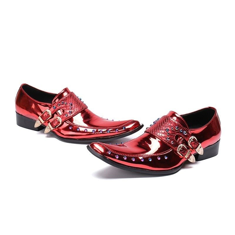 Formele Herenschoenen Luxe Exotisch Patroon Oxfords Met Vierkante Neus - Rood