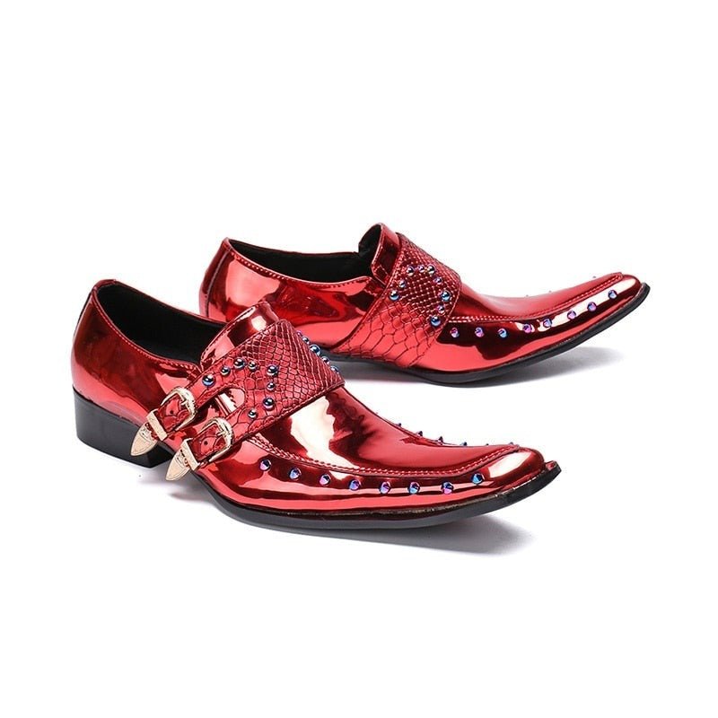 Formele Herenschoenen Luxe Exotisch Patroon Oxfords Met Vierkante Neus - Rood