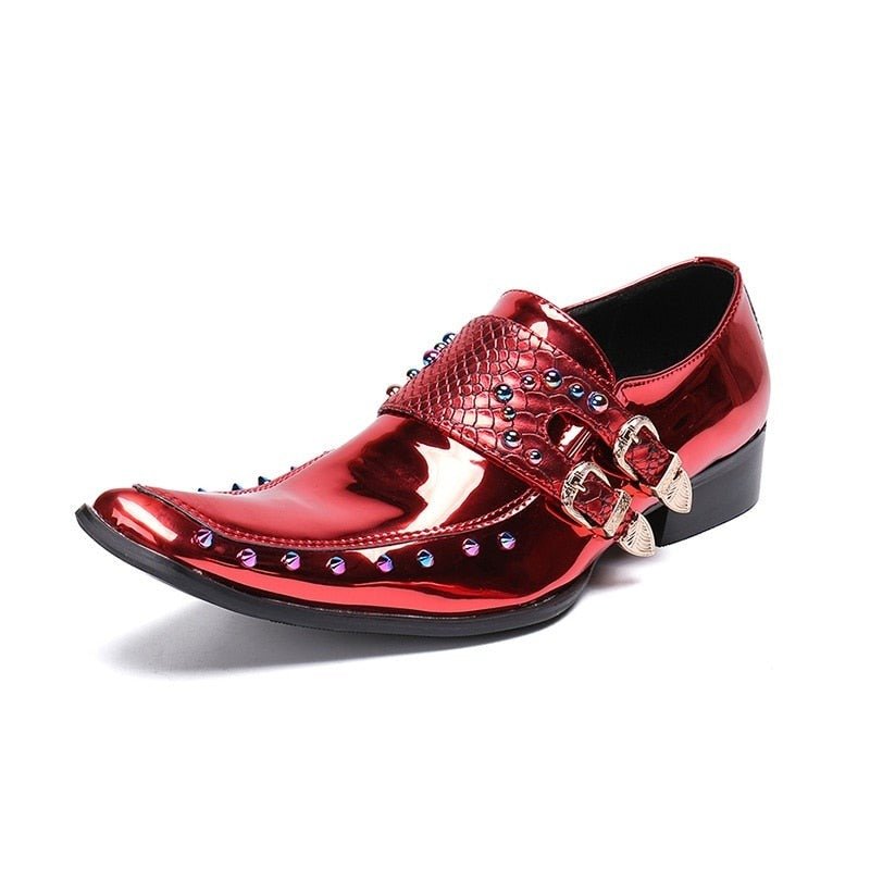 Formele Herenschoenen Luxe Exotisch Patroon Oxfords Met Vierkante Neus - Rood