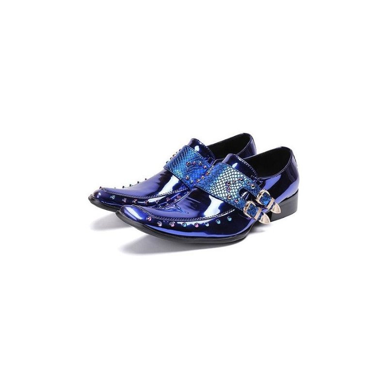 Formele Herenschoenen Luxe Exotisch Patroon Oxfords Met Vierkante Neus - Blauw