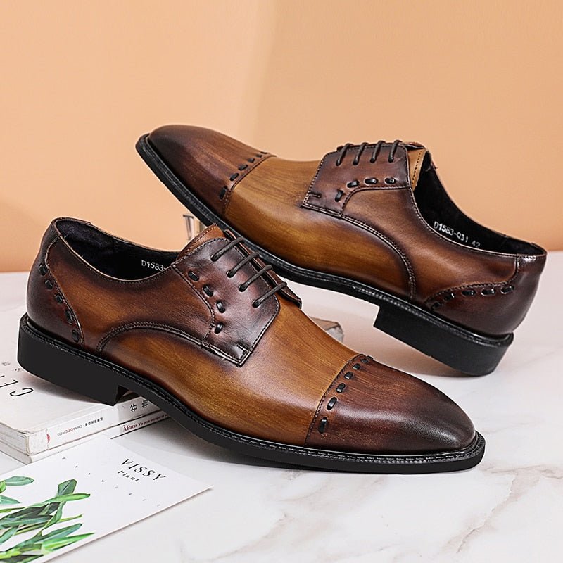 Formele Herenschoenen Luxe Exotische Glanzende Designer Brogue-kledingschoenen - Koffie