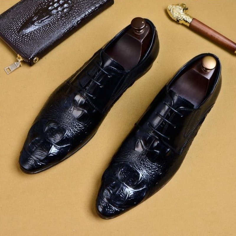 Formele Herenschoenen Luxe Krokodillenleer Brogue-schoenen Met Puntige Neus - Zwart