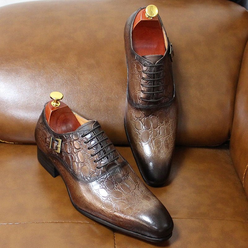 Formele Herenschoenen Luxe Krokodillenleer Oxford-schoenen Met Puntige Neus - Koffie