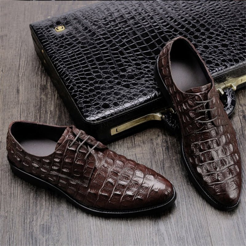 Formele Herenschoenen Luxe Lederen Oxford-brogues Met Reliëf - Koffie