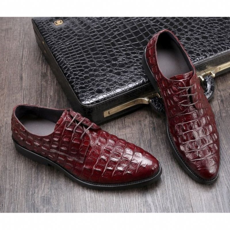 Formele Herenschoenen Luxe Lederen Oxford-brogues Met Reliëf - Rood