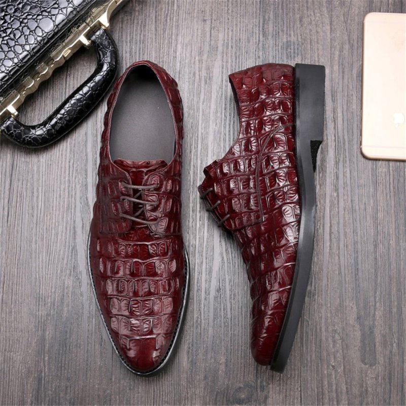 Formele Herenschoenen Luxe Lederen Oxford-brogues Met Reliëf - Rood