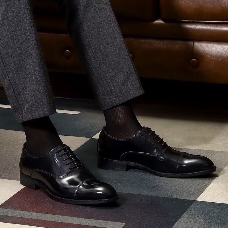 Formele Herenschoenen Luxe Lederen Oxford-schoenen Met Ronde Neus - Zwart