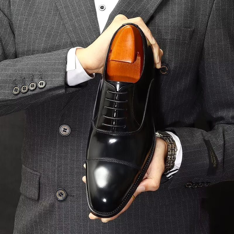 Formele Herenschoenen Luxe Lederen Oxford-schoenen Met Ronde Neus - Zwart