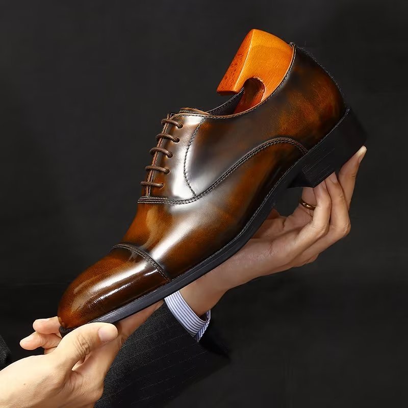 Formele Herenschoenen Luxe Lederen Oxford-schoenen Met Ronde Neus - Koffie