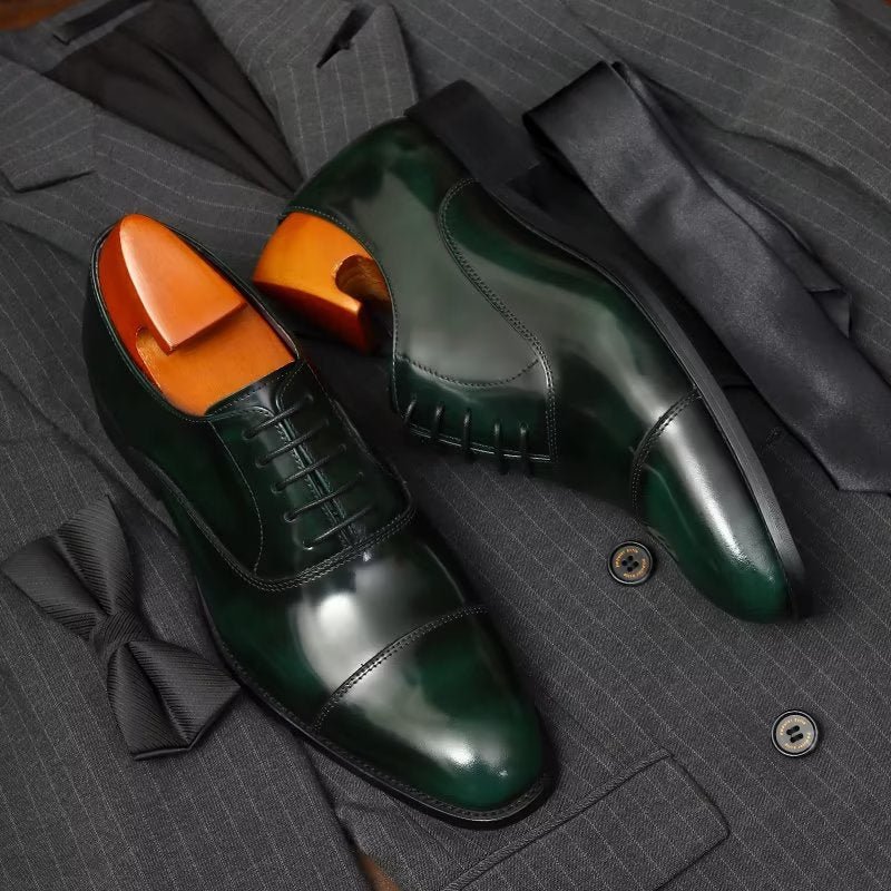 Formele Herenschoenen Luxe Lederen Oxford-schoenen Met Ronde Neus - Groen