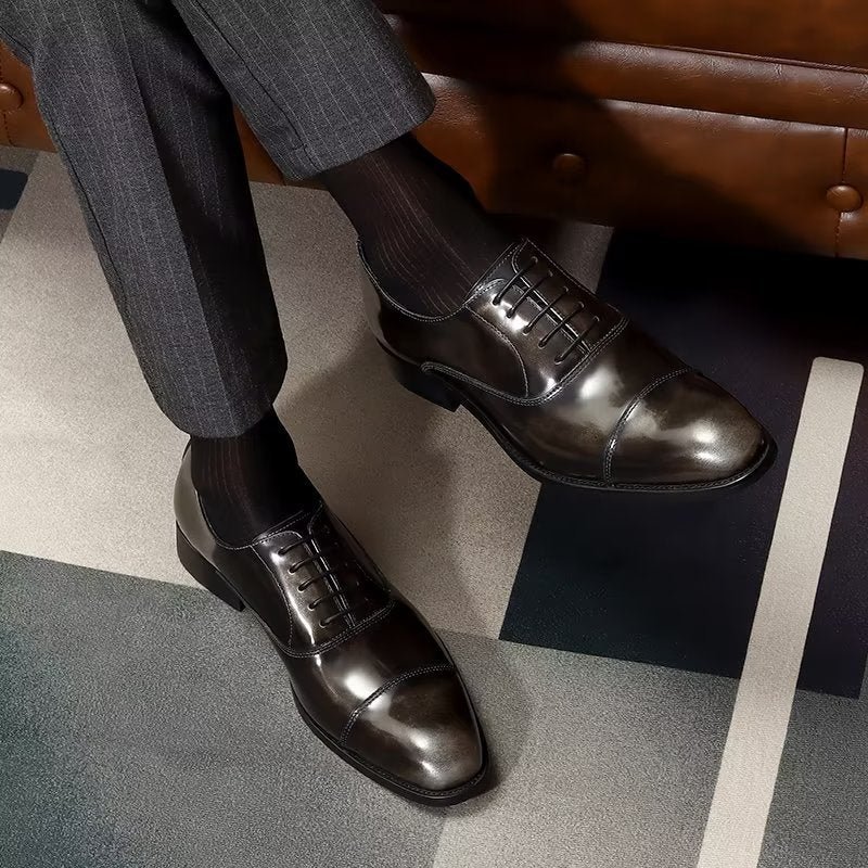 Formele Herenschoenen Luxe Lederen Oxford-schoenen Met Ronde Neus - Grijs