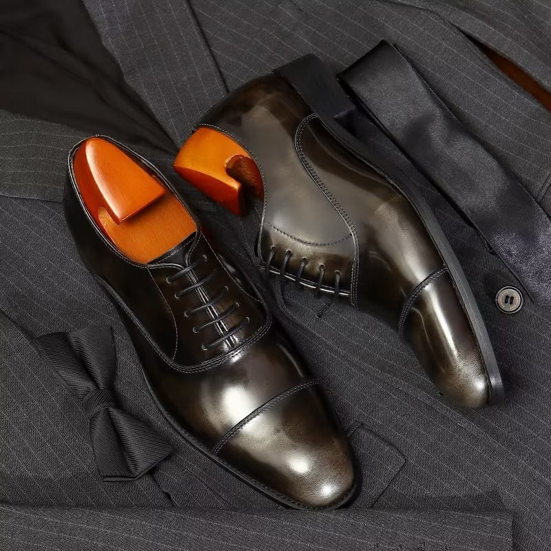 Formele Herenschoenen Luxe Lederen Oxford-schoenen Met Ronde Neus - Grijs