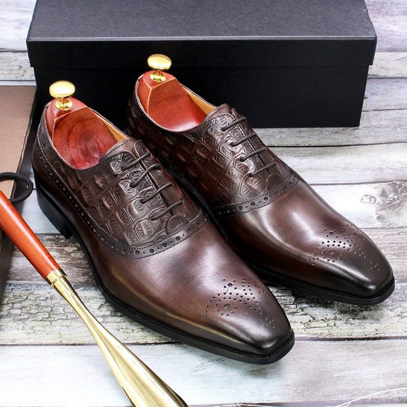 Formele Herenschoenen Luxe Leren Brogue Oxford-schoenen - Koffie