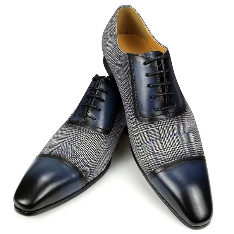 Formele Herenschoenen Luxe Leren Elegante Brogue Oxford-bruiloftschoenen - Blauw