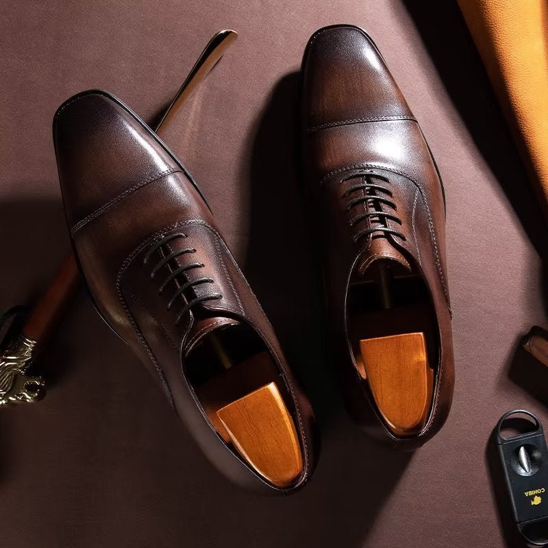 Formele Herenschoenen Luxe Oxford-schoenen Met Glad Patroon - Koffie