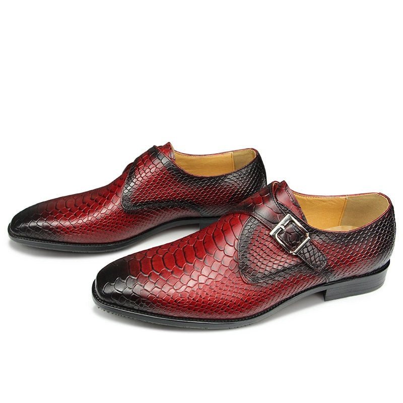 Formele Herenschoenen Met Krokodillenmotief Puntige Neus Monkstrap-kledingschoenen - Rood