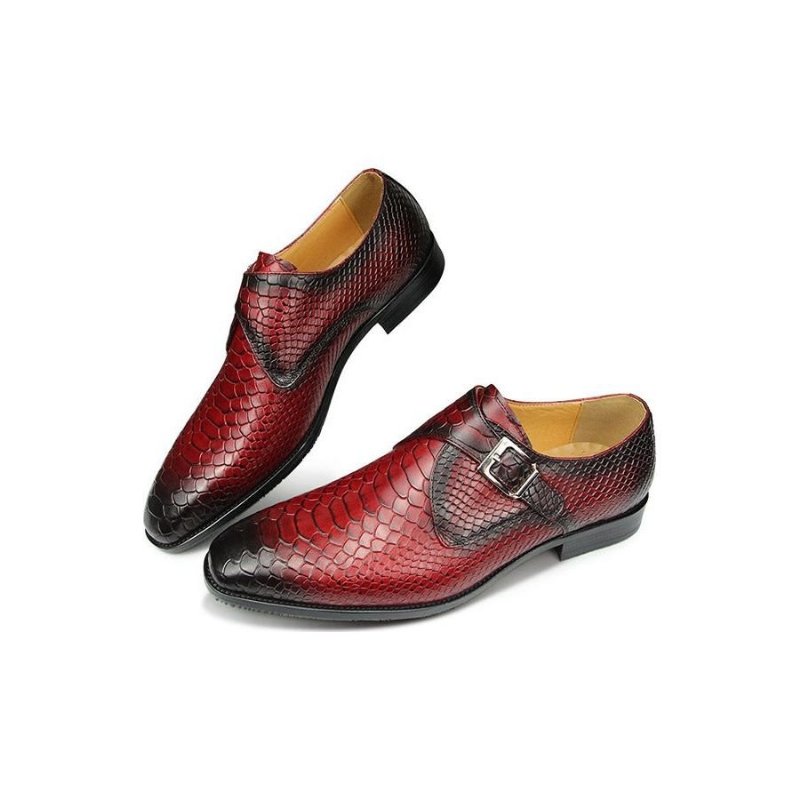 Formele Herenschoenen Met Krokodillenmotief Puntige Neus Monkstrap-kledingschoenen - Rood