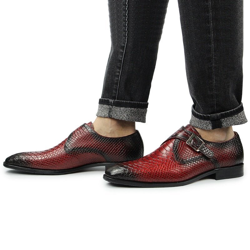 Formele Herenschoenen Met Krokodillenmotief Puntige Neus Monkstrap-kledingschoenen - Rood