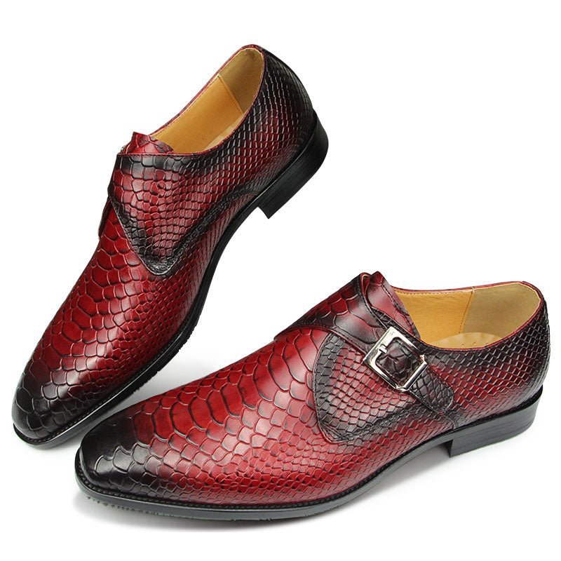 Formele Herenschoenen Met Krokodillenmotief Puntige Neus Monkstrap-kledingschoenen - Rood