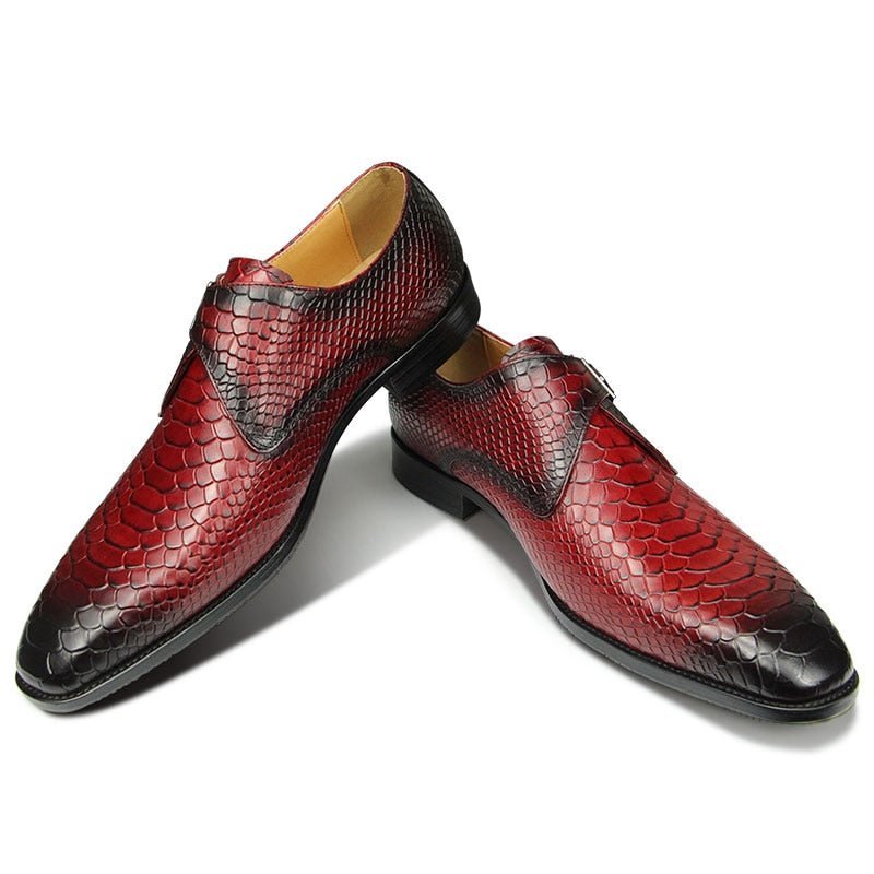 Formele Herenschoenen Met Krokodillenmotief Puntige Neus Monkstrap-kledingschoenen - Rood