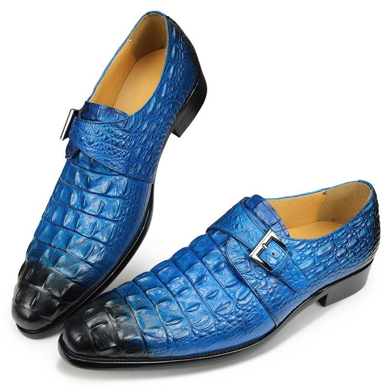 Formele Herenschoenen Met Leren Reliëf Monkstrap-kledingschoenen - Blauw