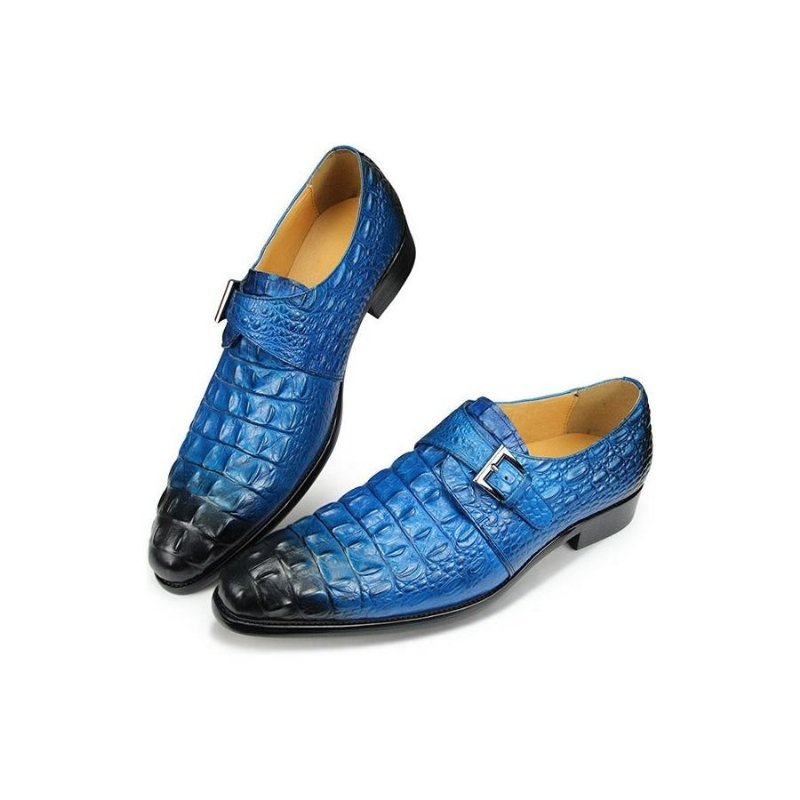 Formele Herenschoenen Met Leren Reliëf Monkstrap-kledingschoenen - Blauw