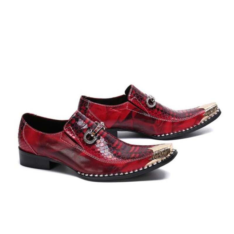 Formele Herenschoenen Met Metallic Puntige Instappers - Rood